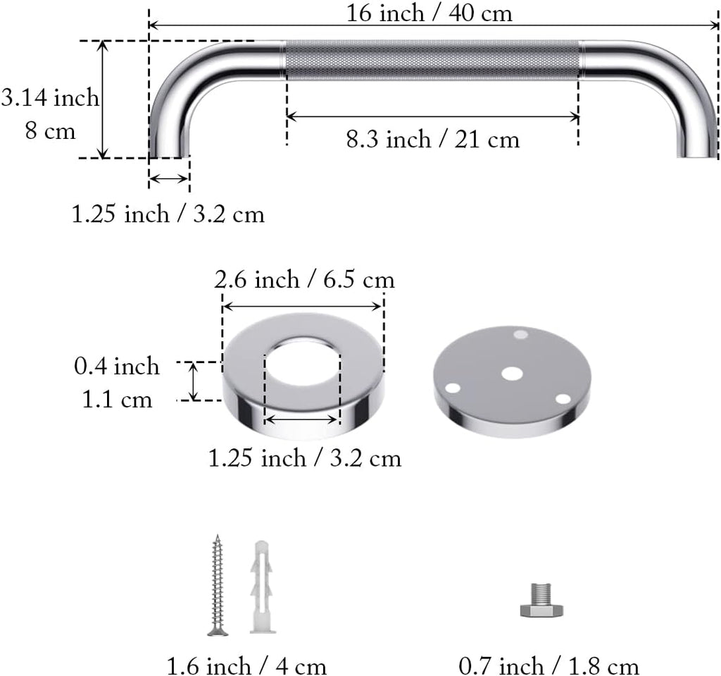 2 Pack 24 Inch Anti Slip Stainless Steel Grab Bar I577597