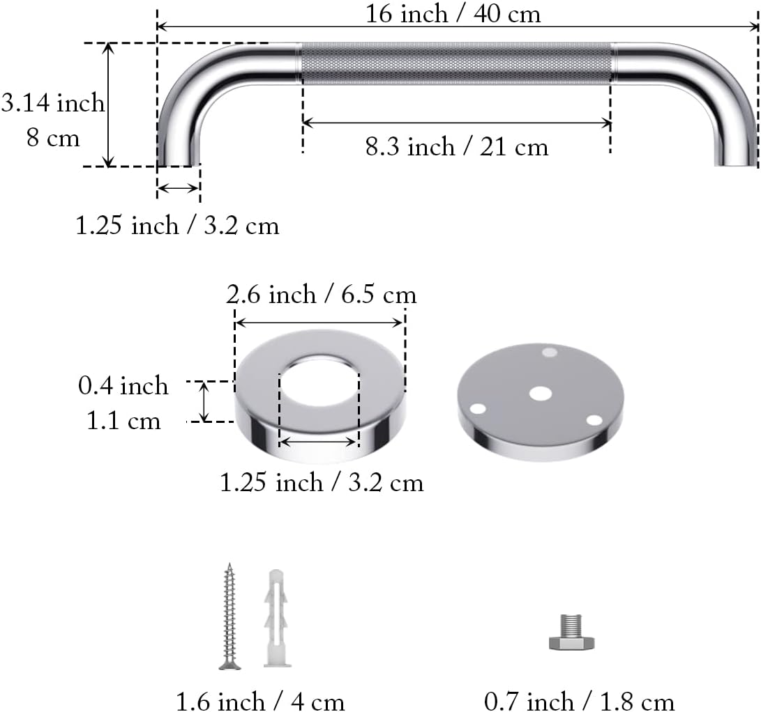 2 Pack 24 Inch Anti Slip Stainless Steel Grab Bar I577597