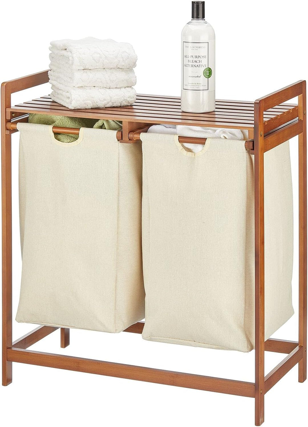 Bamboo Double Laundry Basket Hamper with Removable Storage Sorter Bag B78703