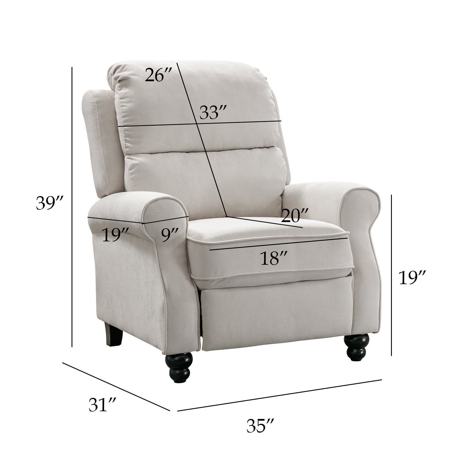 White Fabric Push Back Recliner Chair J6714