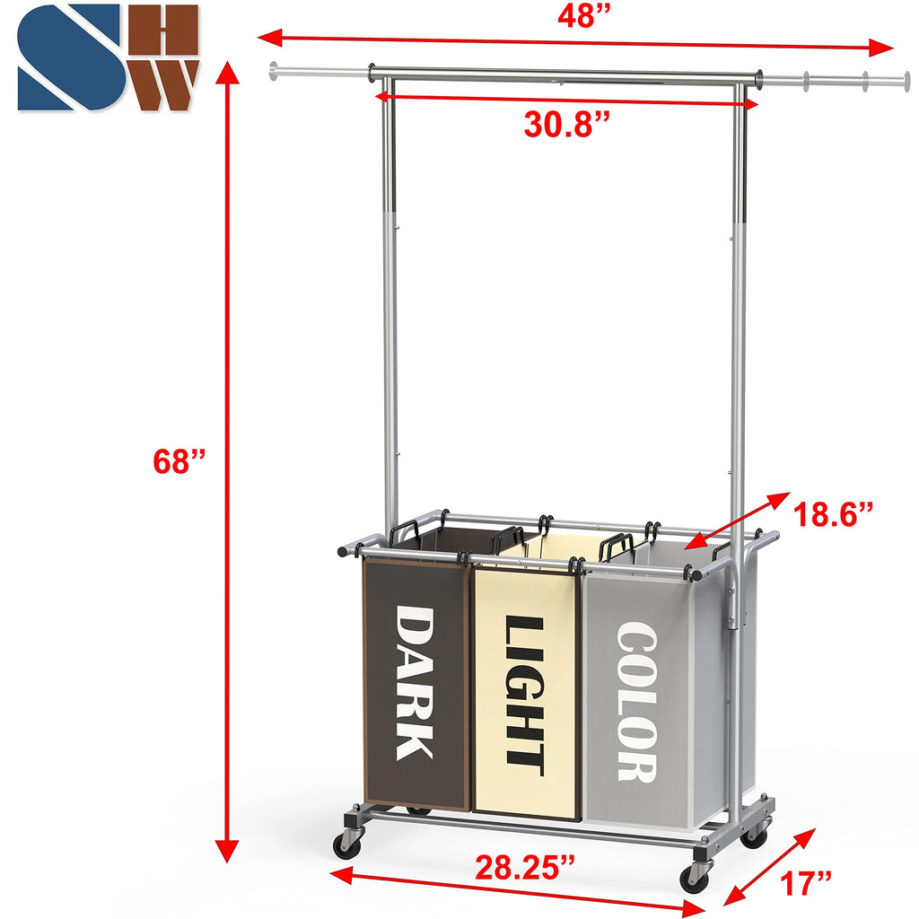 Garment Rack with 3 Bag Laundry Sorter Q583008