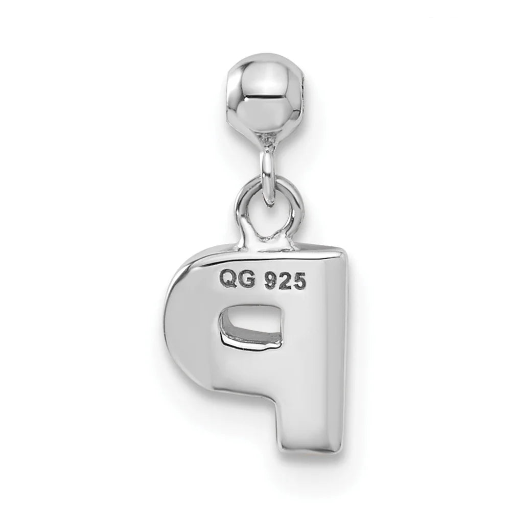 Sterling Silver Letter P Dangle Initial Charm Pendant with Rope Chain Necklace 20'' Y34850
