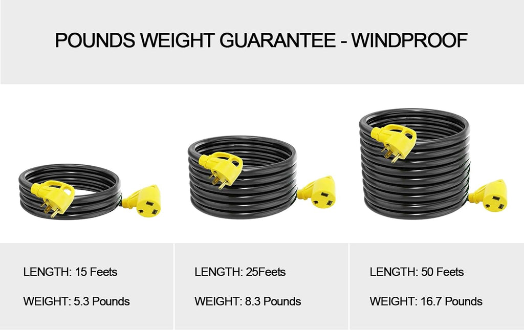 30 Amp RV Extension Cord 50 Feet Yellow R207394