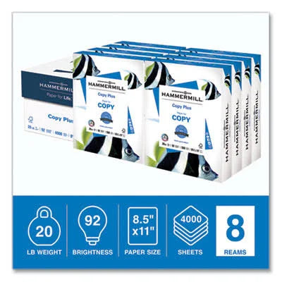 92 Bright 20 lb 8.5 x 11 White Copy Paper, 500 Sheets/Ream, 8 Reams/Carton R2785