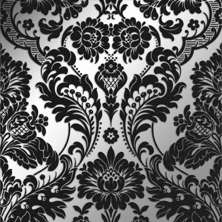 Cobalt Damask Flock Wallpaper P419857
