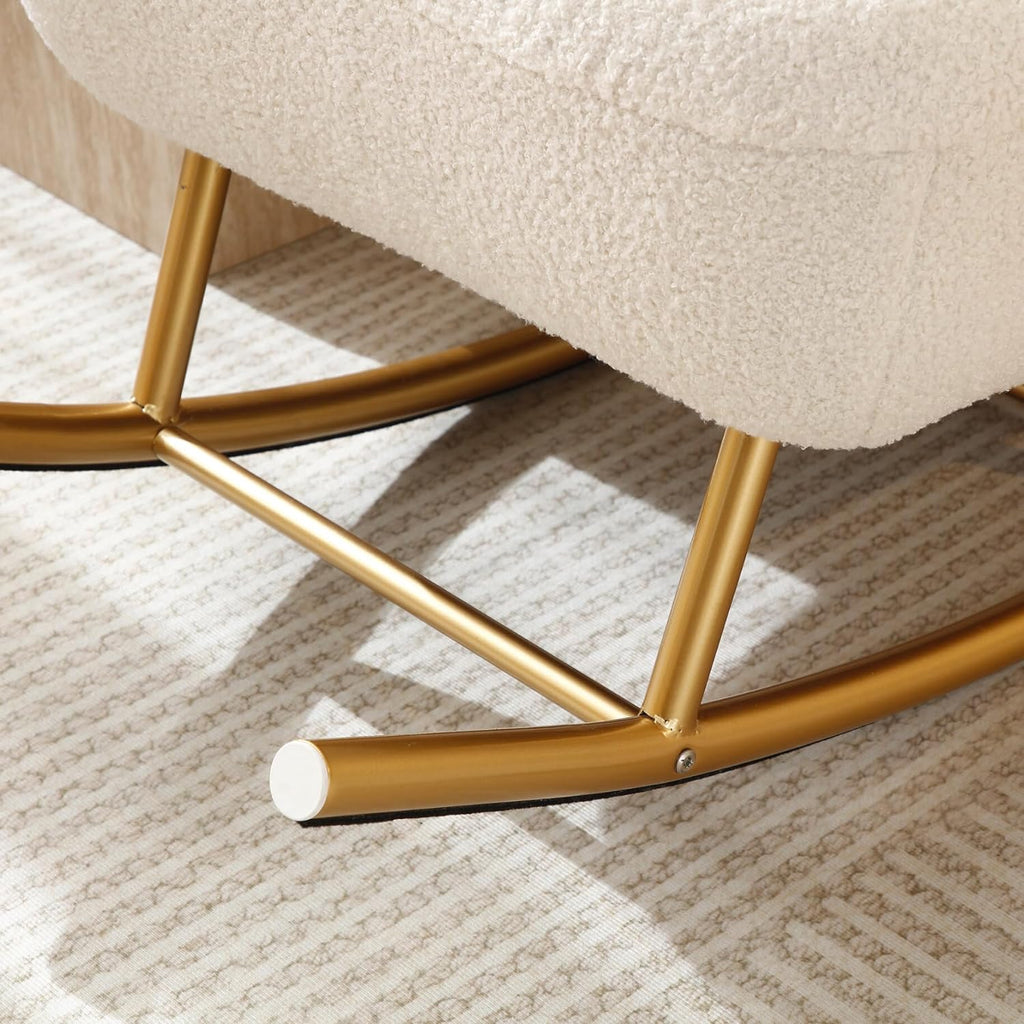 Beige Sherpa Fabric Rocking Chair with Gold Metal Frame O58016