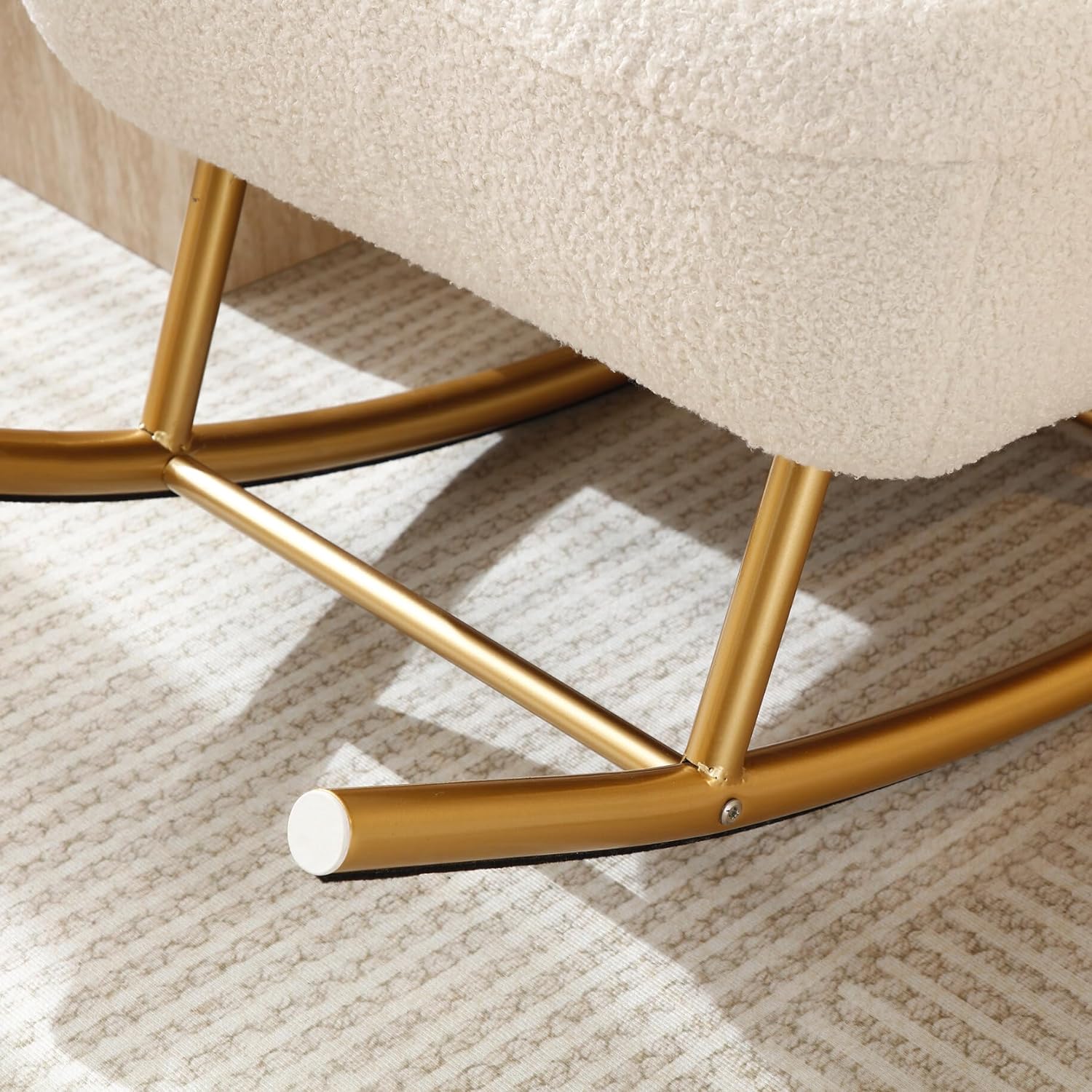 Beige Sherpa Fabric Rocking Chair with Gold Metal Frame O58016