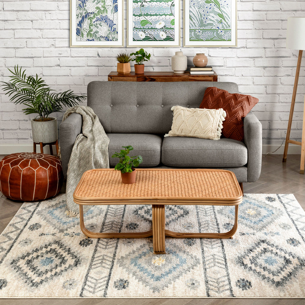 Blue Tribal Geometric Distressed Area Rug Z8214