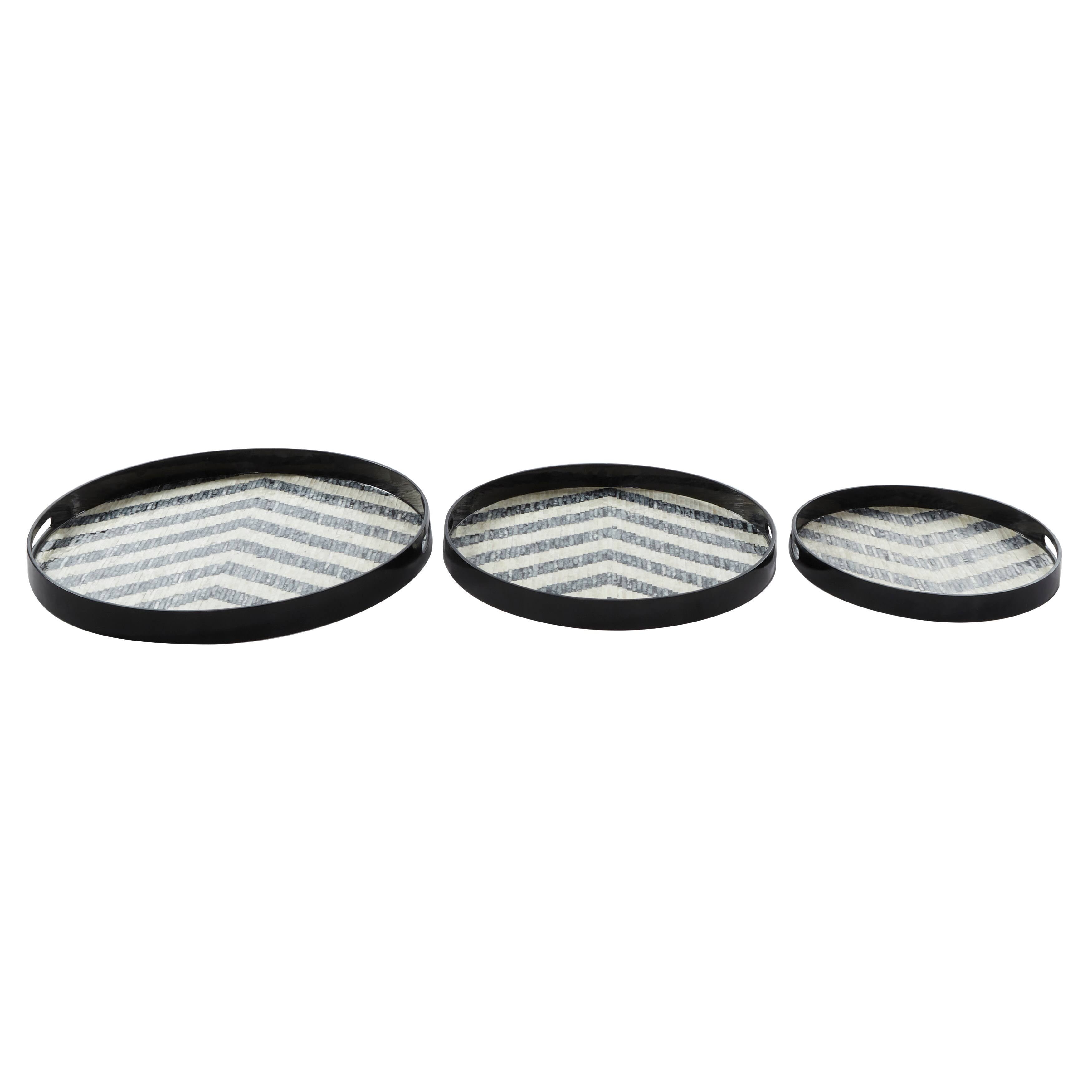 Set of 3 Round Capiz Shell Serving Trays P300