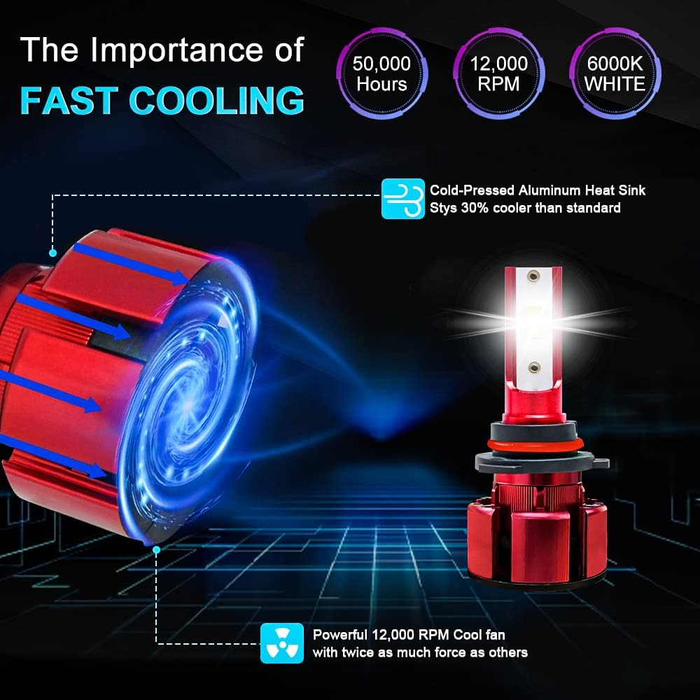 H9+H11 High/Low Beam LED Headlight Bulbs + H11 LED Fog Light Bulbs Set 6000k Cool White IP68 Waterproof, Pack of 6 H90231
