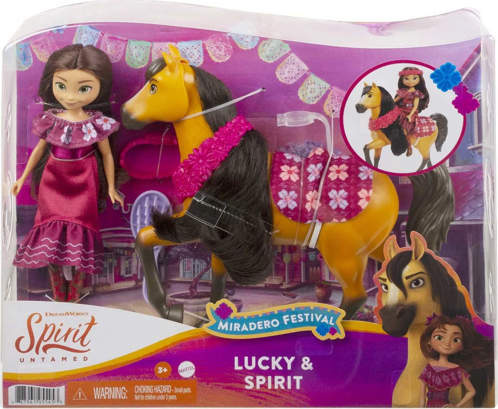 Lucky Doll with Dress, Floral Crown, Brush & Spirit Horse with Long Mane N33631