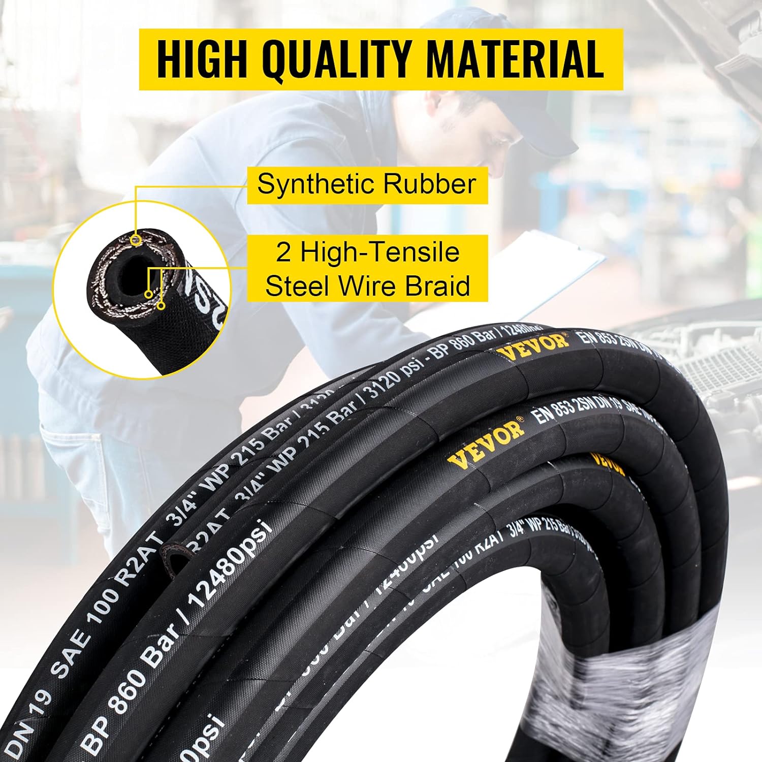 1/4 inch x 100 ft Rubber Hydraulic Hose, 5800 PSI, Pack of 2 M3458