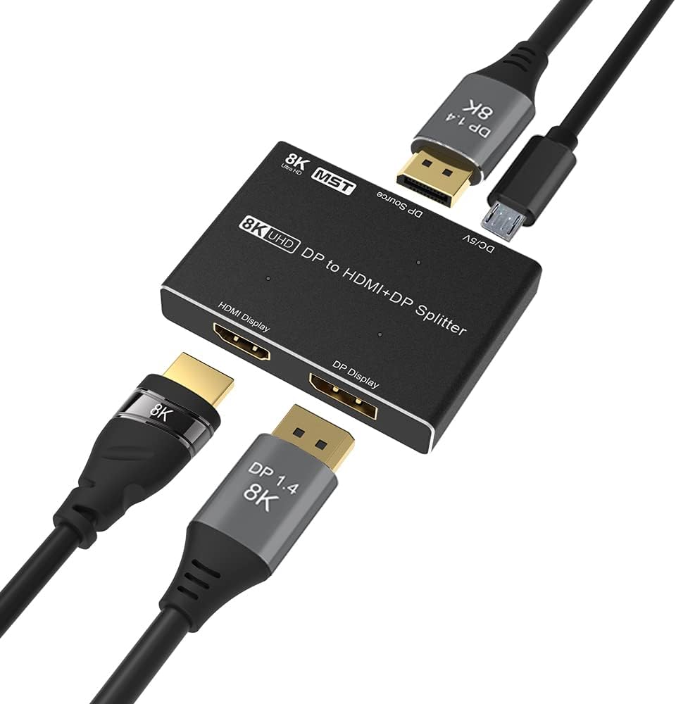 DisplayPort HDMI Splitter 8K MST SST 1In 2Out Directional DP 1.4 Converter Switch Pack of 2 O788917