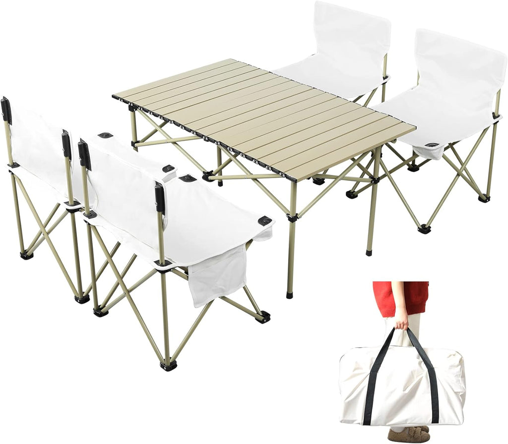 Outdoor Folding Picnic Table and Chairs Set for 4 with Carry Bag L89967