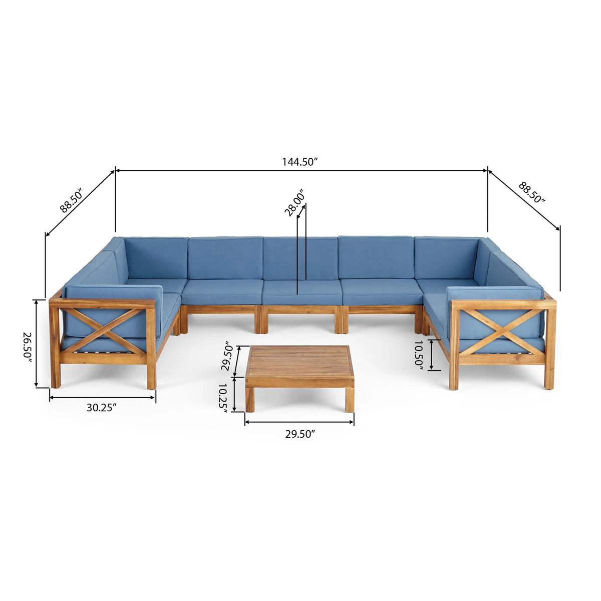 Blue Teak Finish Acacia Wood Sectional Sofa Set X5965