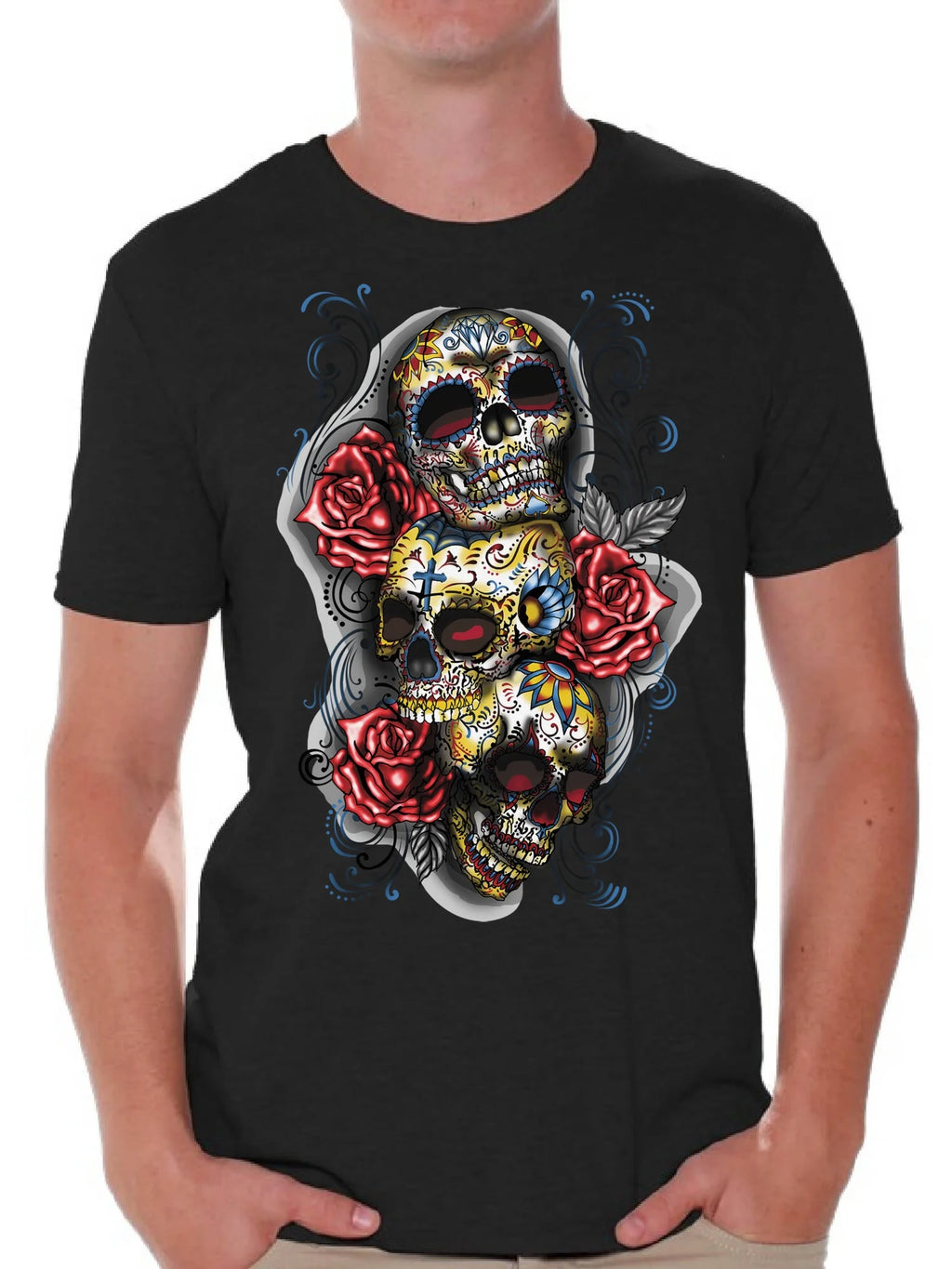 Three Sugar Skulls and Roses T-shirt H6821