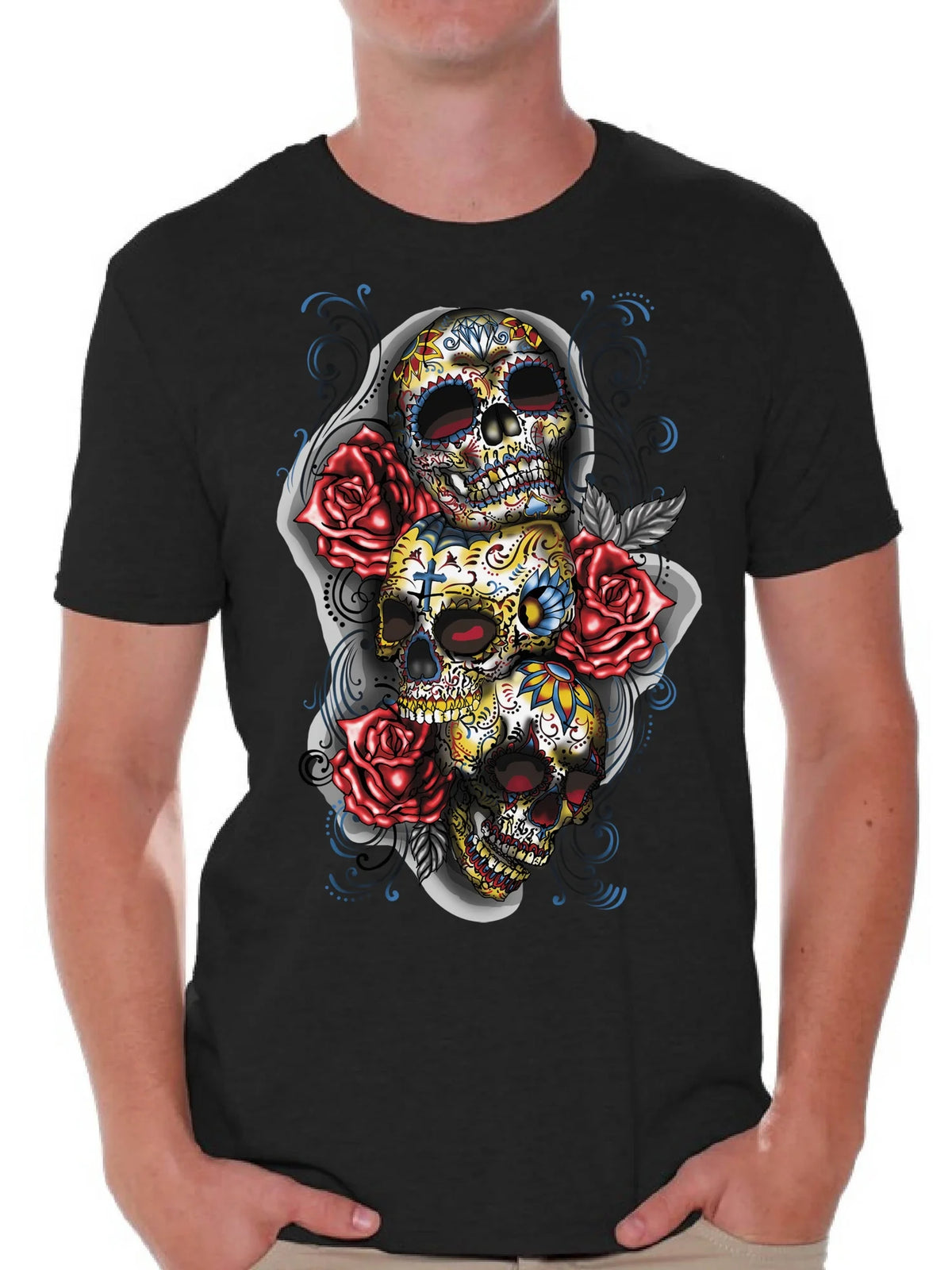 Three Sugar Skulls and Roses T-shirt H6821