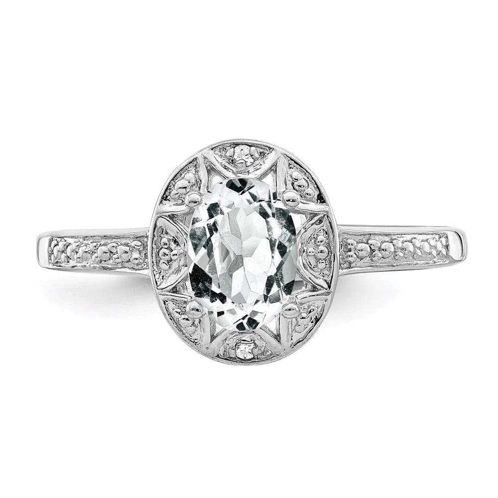 925 Sterling Silver White Topaz and Diamond Engagement Ring Size 5 G170