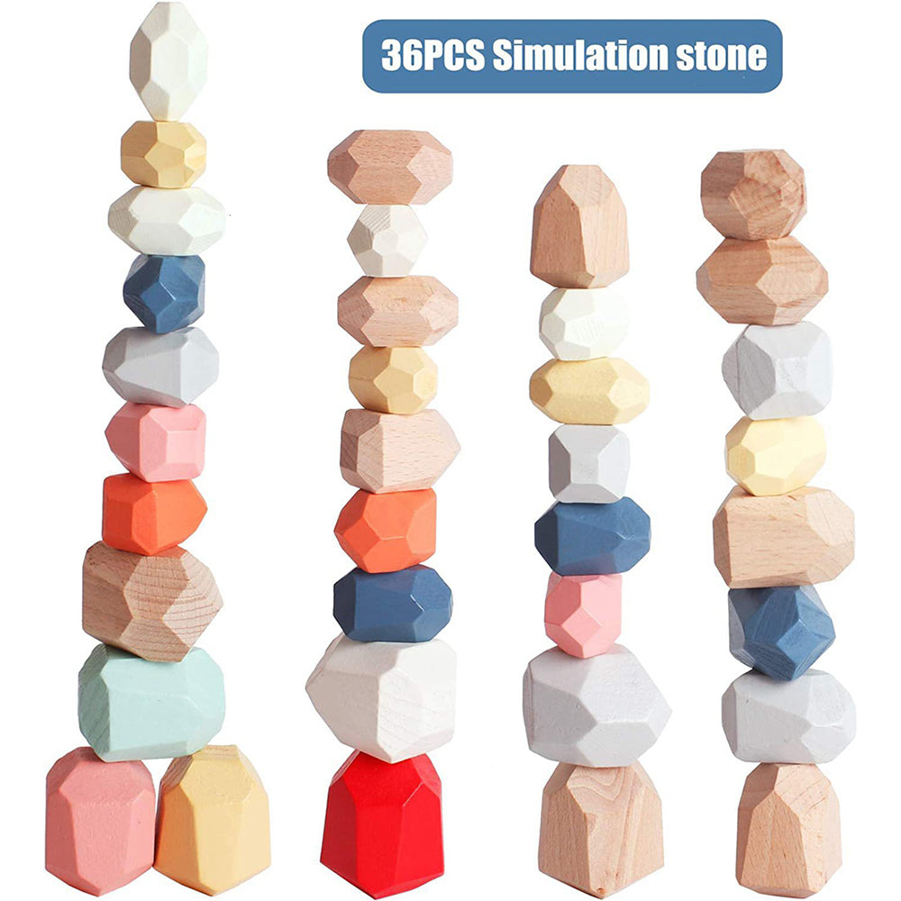 36pcs Wooden Colorful Stone Toy Stacking Building Educational Toy for Toddler K25919