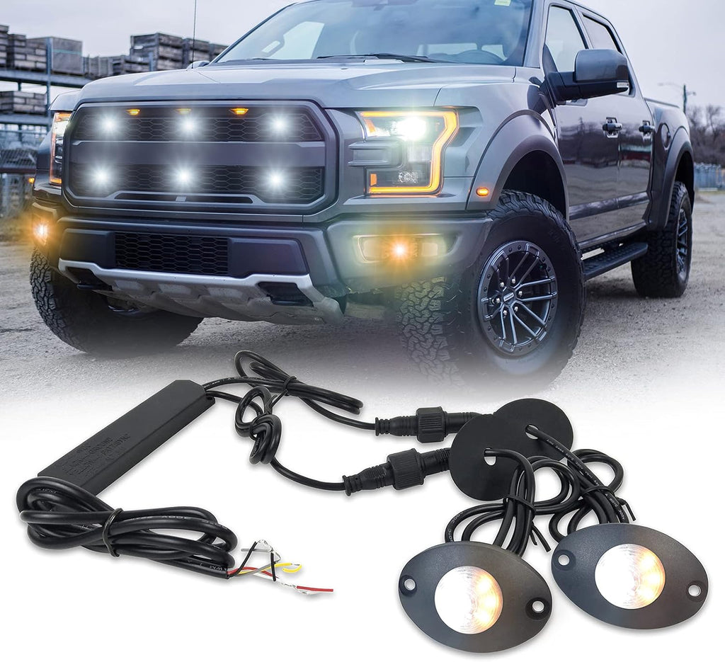 Emergency Strobe Lights Flashing Signal Light Bulb for Grille Headlight Taillight Surface Mount (All White) N994119