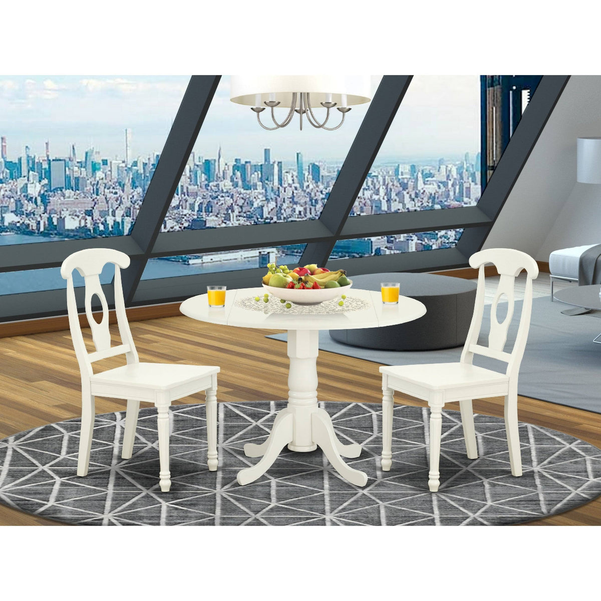 3PC Round Table with Two 9-Inch Drop Leaves and 2 Panel Back Chairs Y572