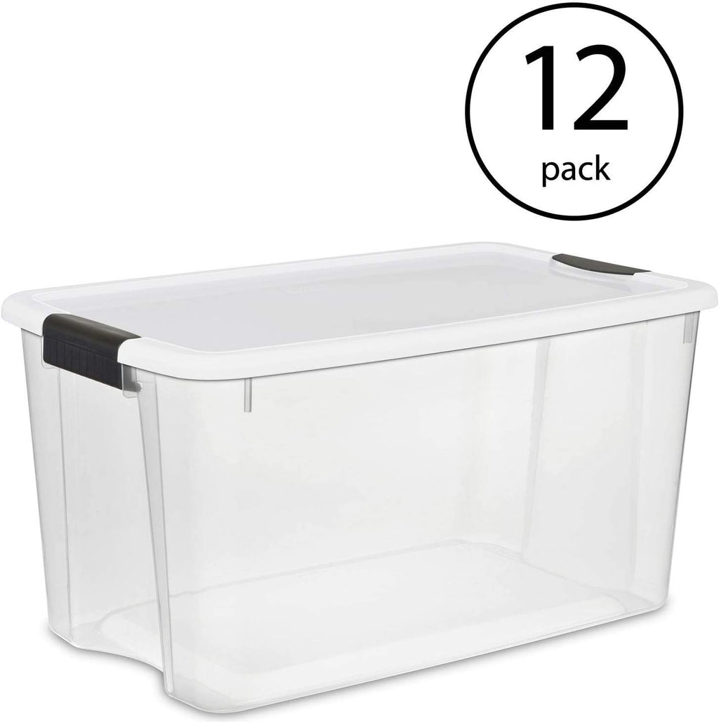 70 Quart Ultra Latch Storage Box with White Lid & Clear Base (12 Pack) W42413
