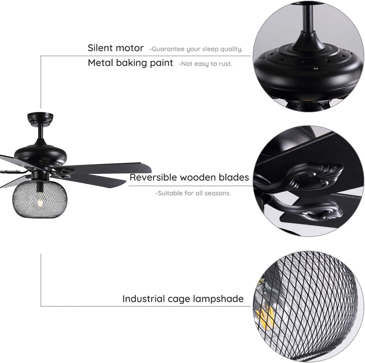 50 Inch Black Industrial Ceiling Fan with Remote Z2466