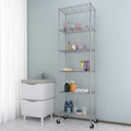 6 Shelves Wire Metal Heavy Duty Shelving Rack with Wheel, Silver F10552