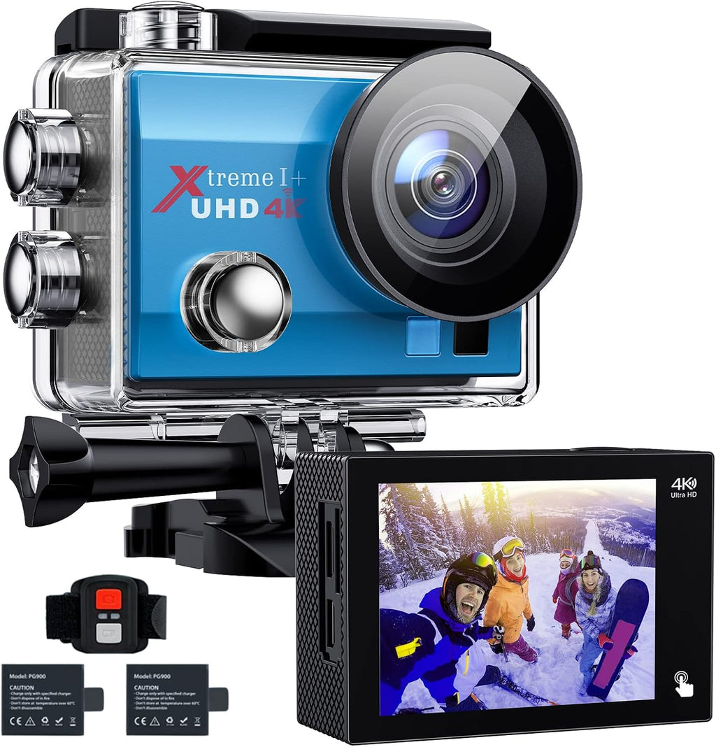 4K 20MP Action Camera 131FT Waterproof with Dual Microphone, EIS, WiFi, Remote Control, 2 Batteries and Mounting Accessories Kit (Black) Pack of 2 D1499