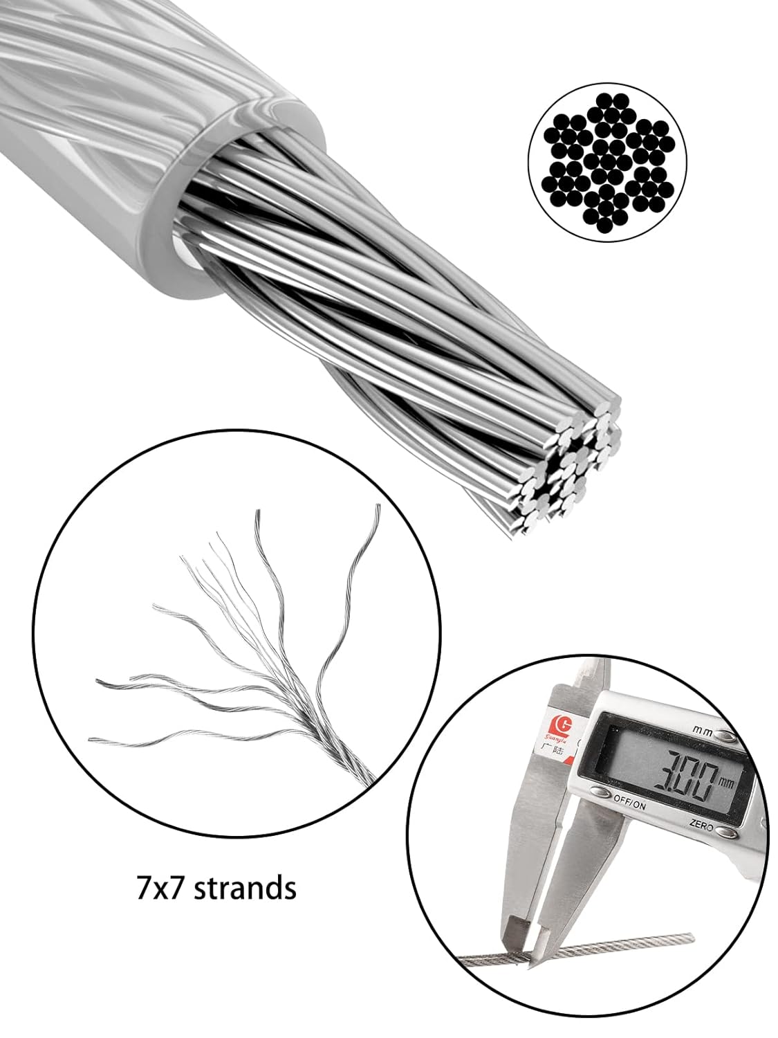 1/8 Wire Rope Kit with 100ft Stainless Steel Cable, M5 Turnbuckle Hook and Eye, Double Hole Cable Clamp L673