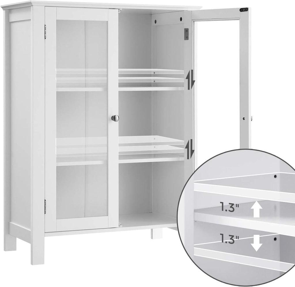 Storage Cabinet with 2 Adjustable Shelves, Transparent Glass Doors, Matte White K67432