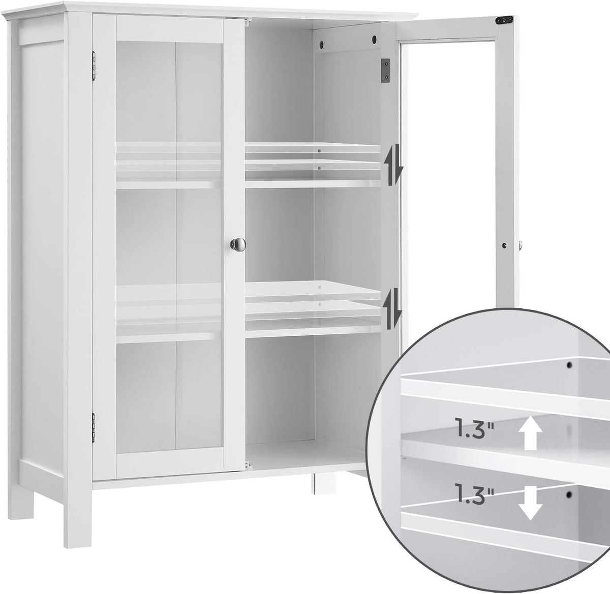 Storage Cabinet with 2 Adjustable Shelves, Transparent Glass Doors, Matte White K67432