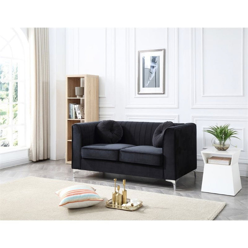 Black Velvet Channel Tufted Loveseat N328