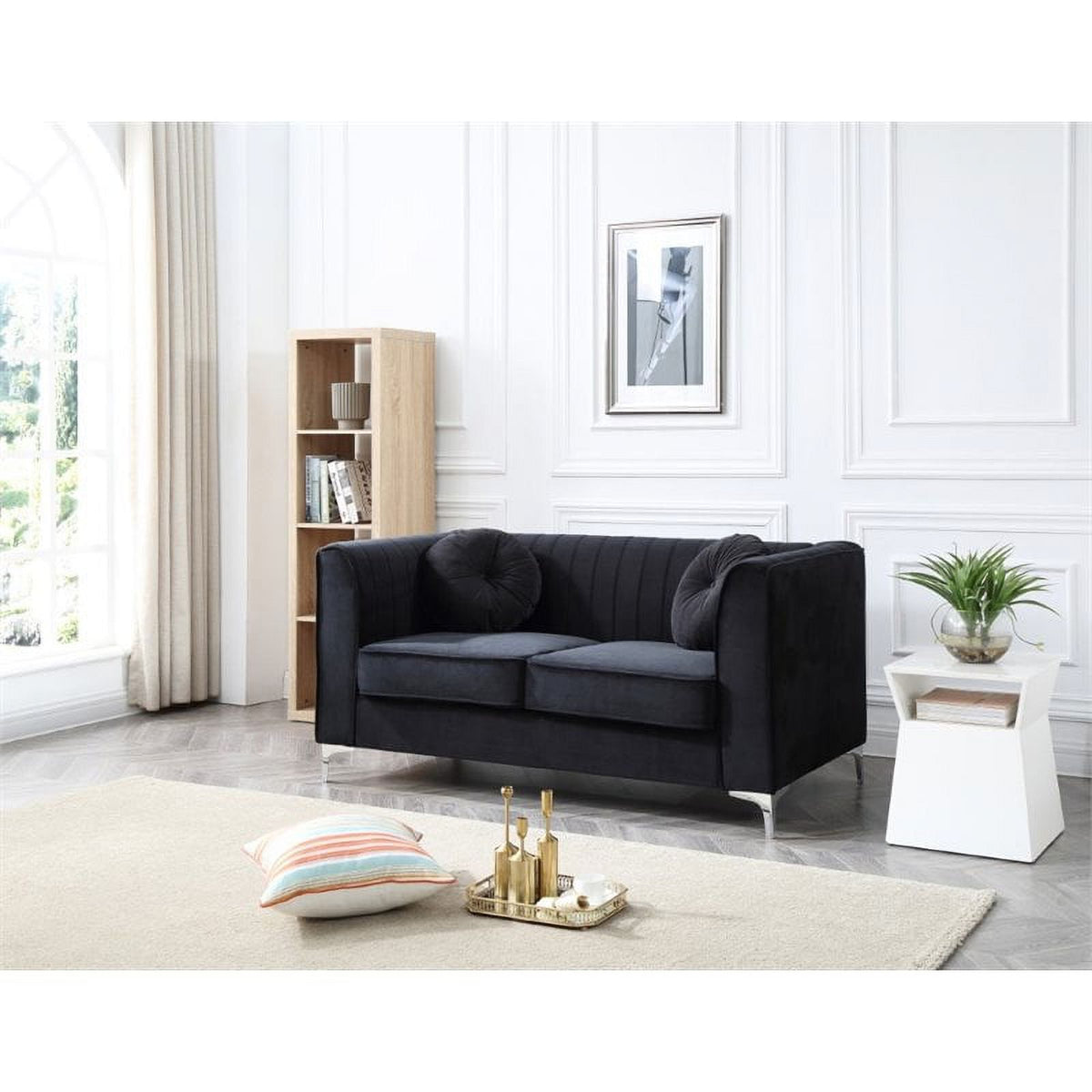 Black Velvet Channel Tufted Loveseat N328