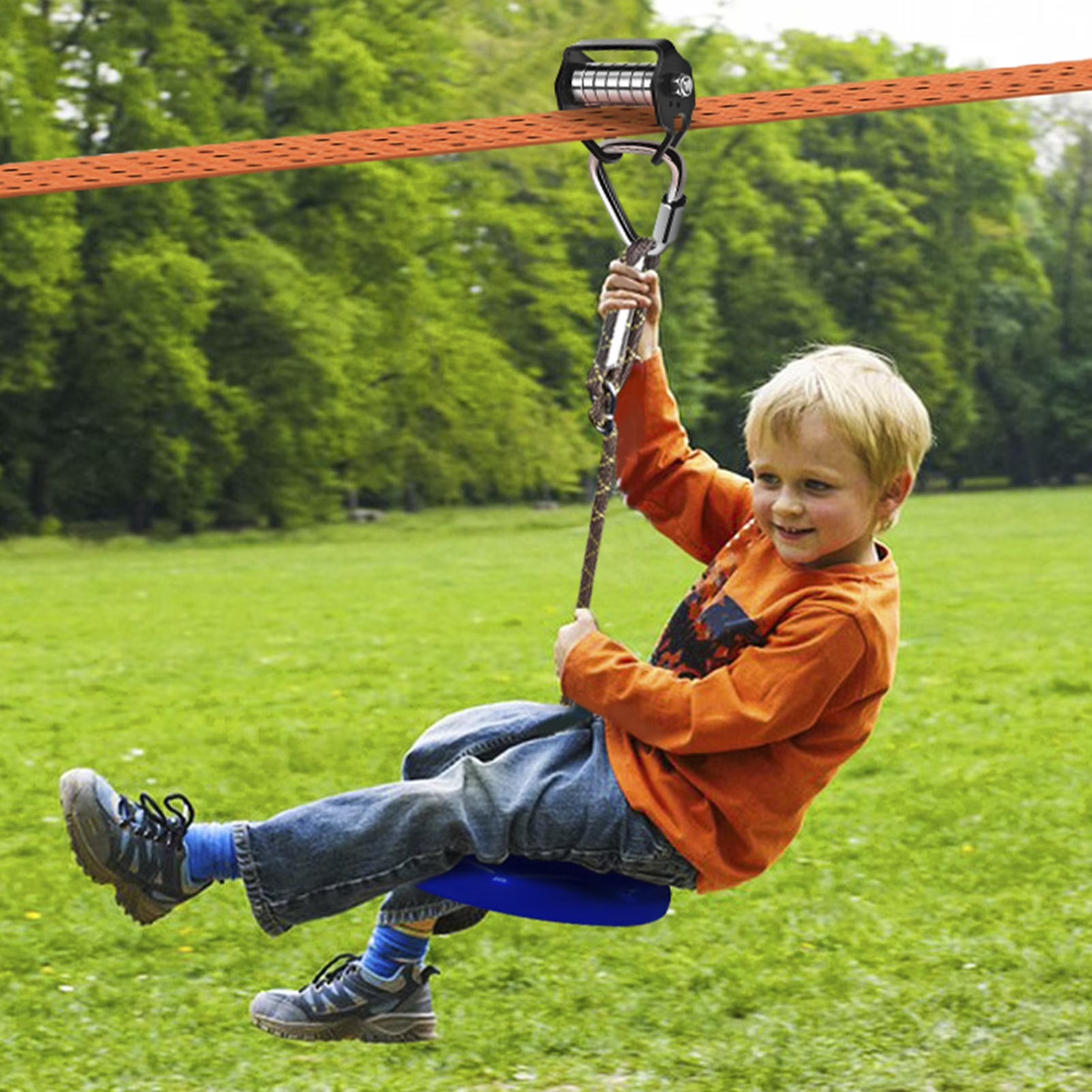 Zip Lines for Kids Outdoor Toys - Pulley Kits with 65 Ft Slackline, Maximum Load 330lb R29794