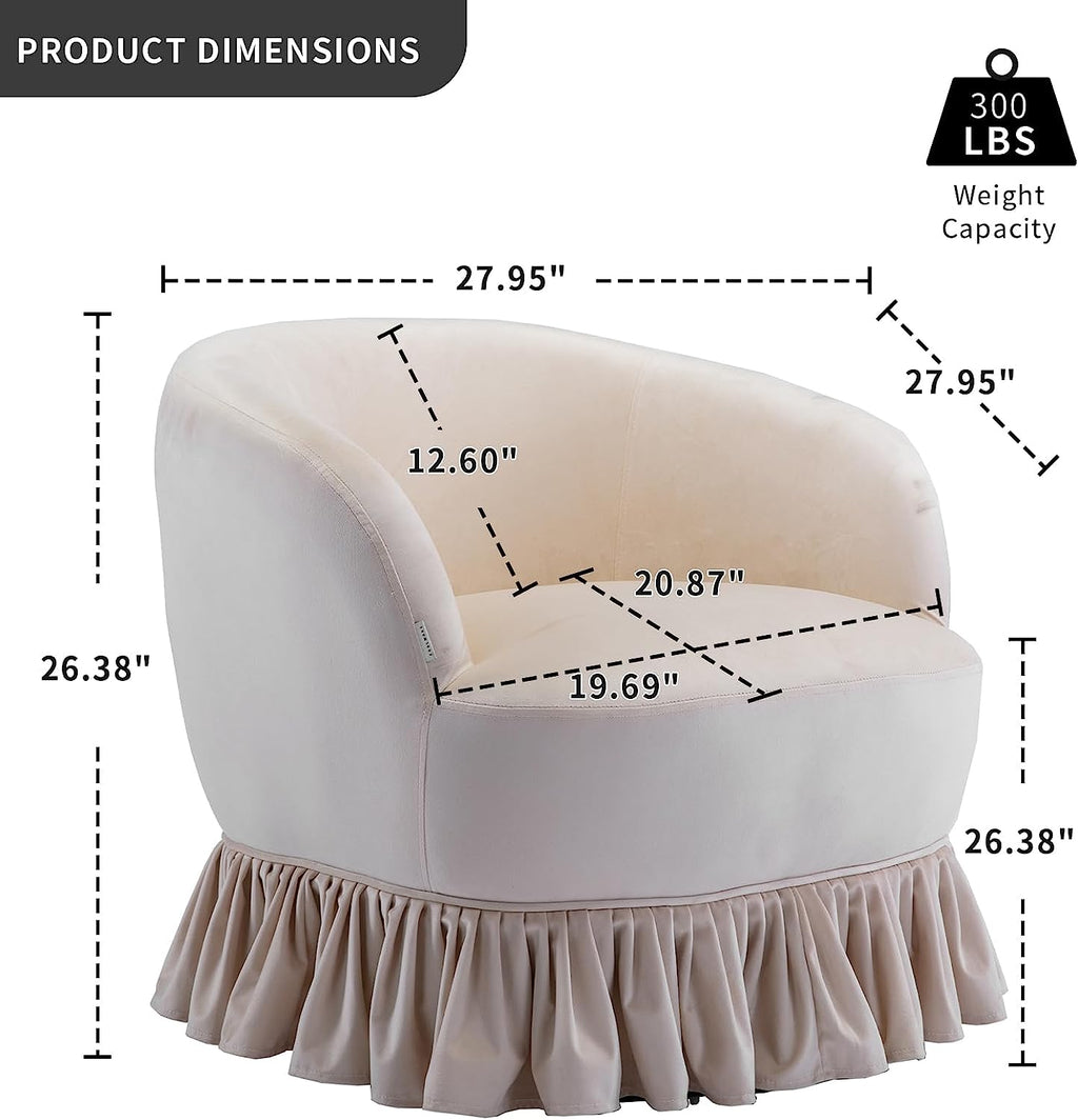 Olive Velvet Swivel Barrel Chair with Pleated Skirt E55076