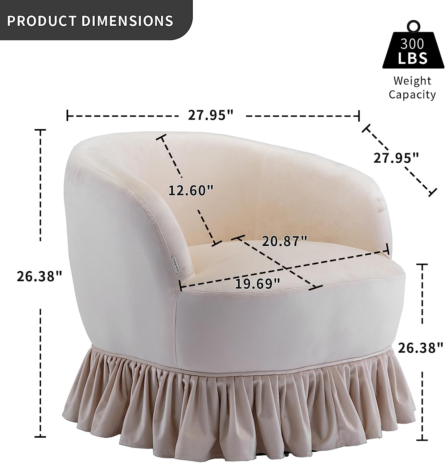 Olive Velvet Swivel Barrel Chair with Pleated Skirt E55076