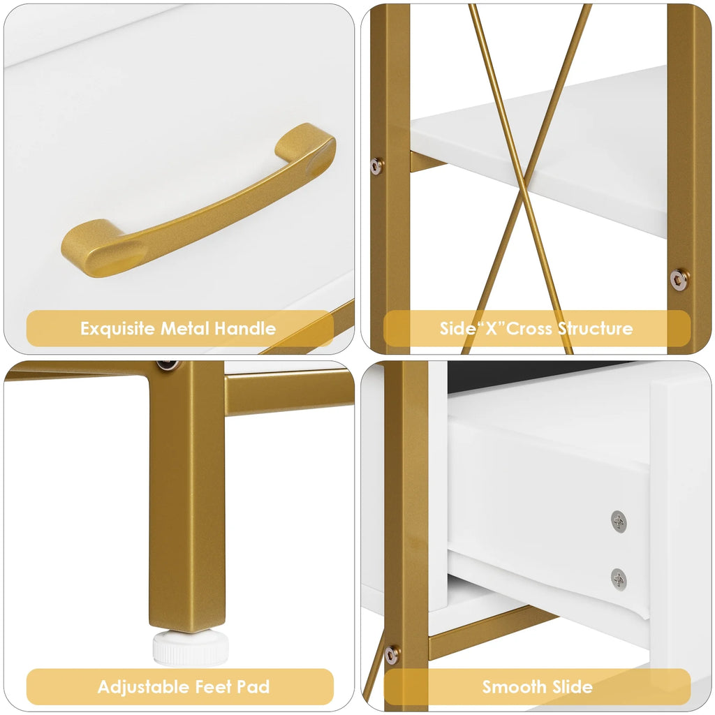 White/Gold 39.4'' Narrow Console Table with Drawers Q96535