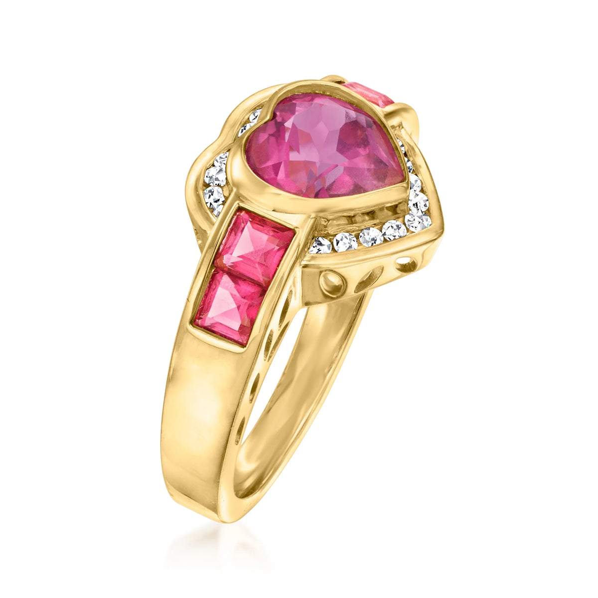 Pink Topaz and Diamond Heart Ring in 18kt Gold Over Sterling X506354