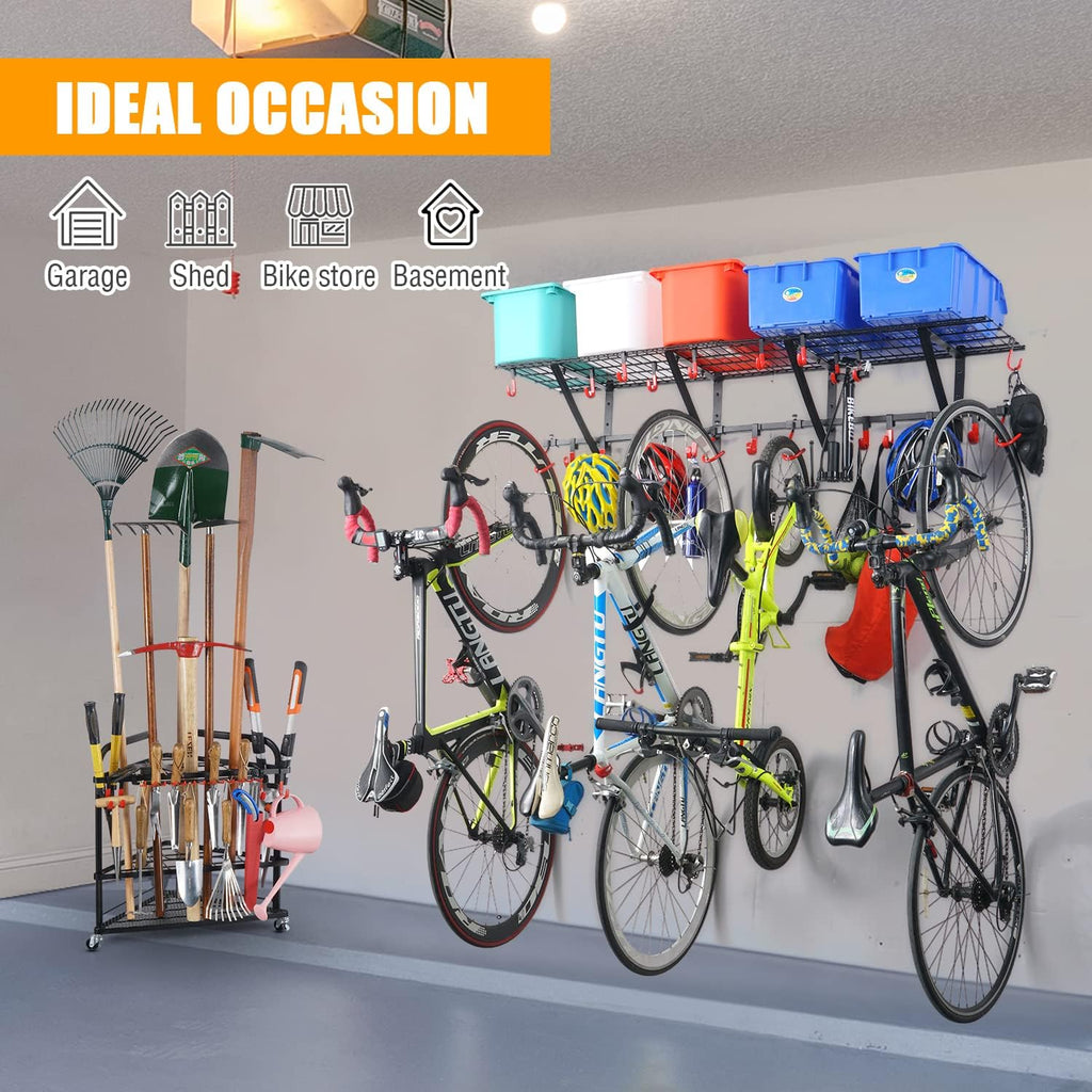 2-Pack Powder Coated Steel Garage Wall Shelving with Bike Hooks N66171