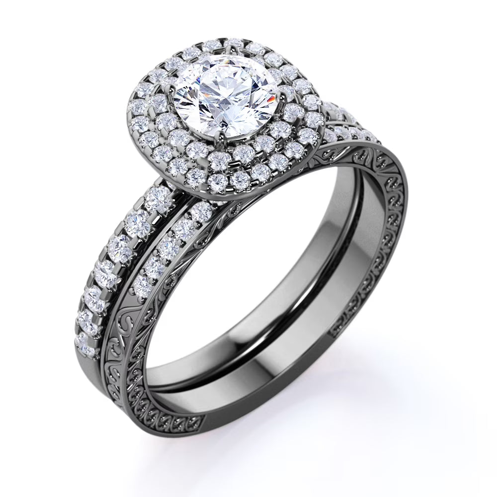 Vintage Gothic Wedding Ring Set R914
