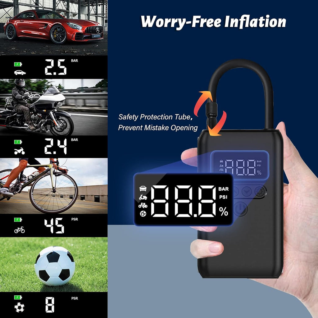 Portable 12V DC Electric Air Compressor Tire Pump Inflator with Pressure Gauge LED Light J859
