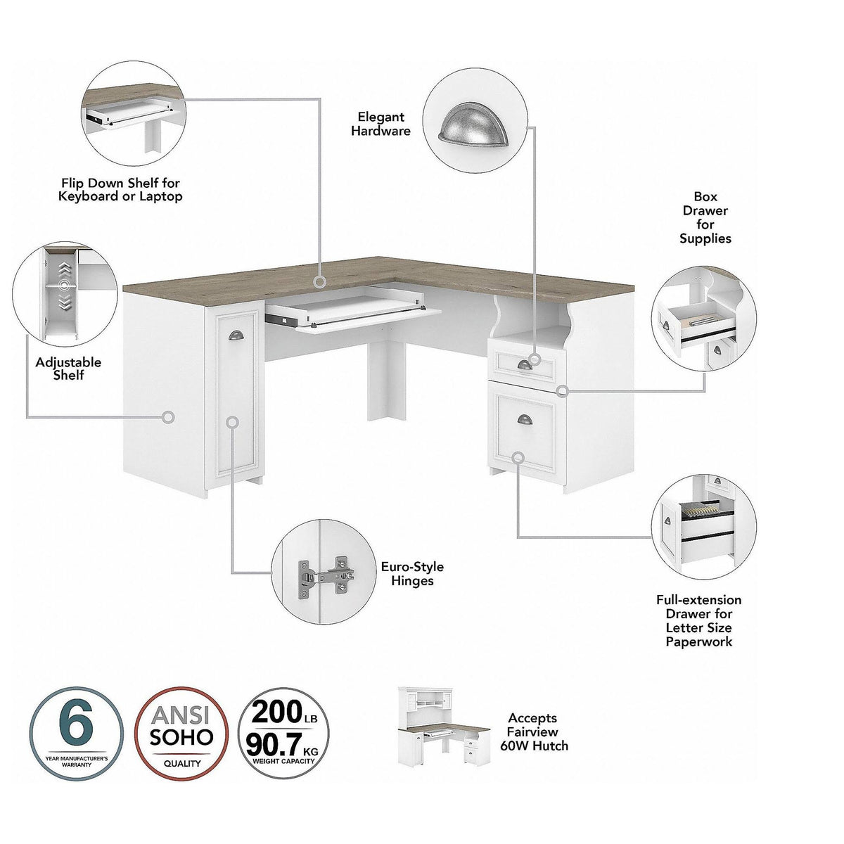 Gray L Shaped Desk with 5 Shelf Bookcase S980