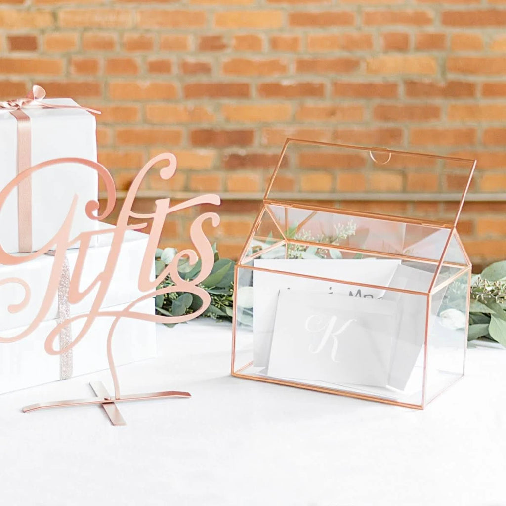 Rose Gold Wedding Glass Terrarium Card Holder J793