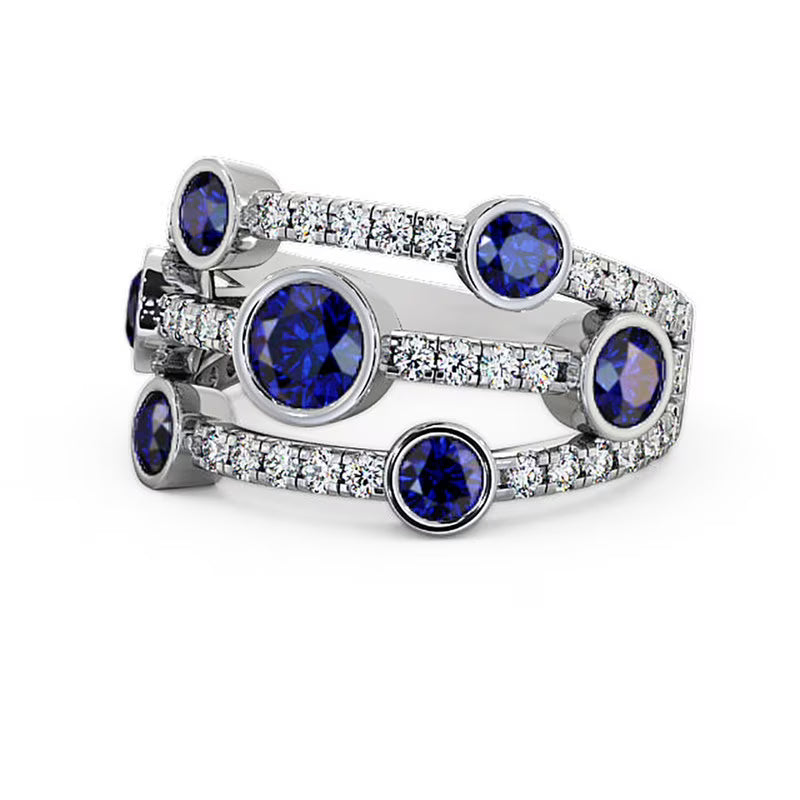 14K White Gold Blue Sapphire Diamond Eternity Band Size 10 Y754989