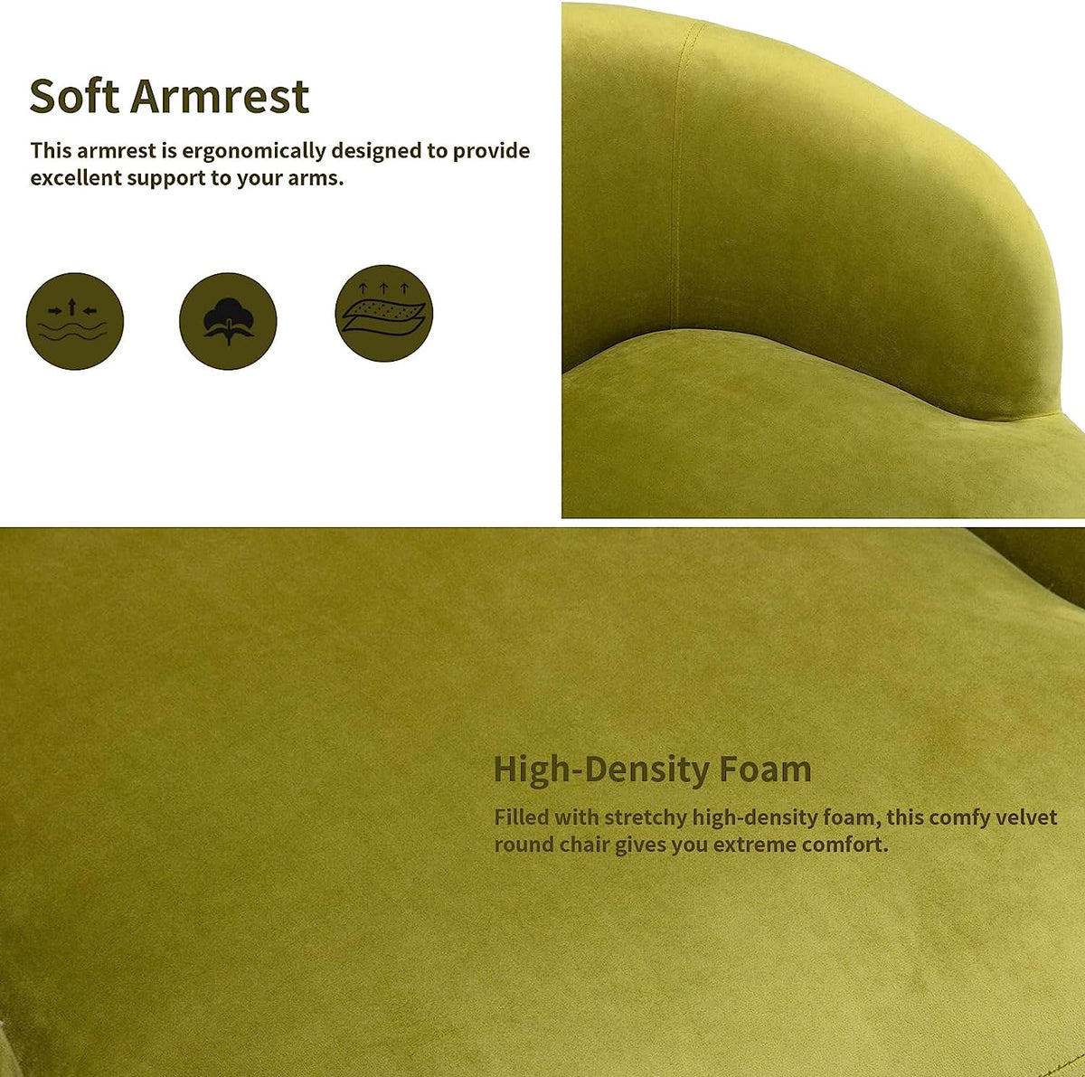 Olive Velvet Swivel Barrel Chair with Pleated Skirt E55076