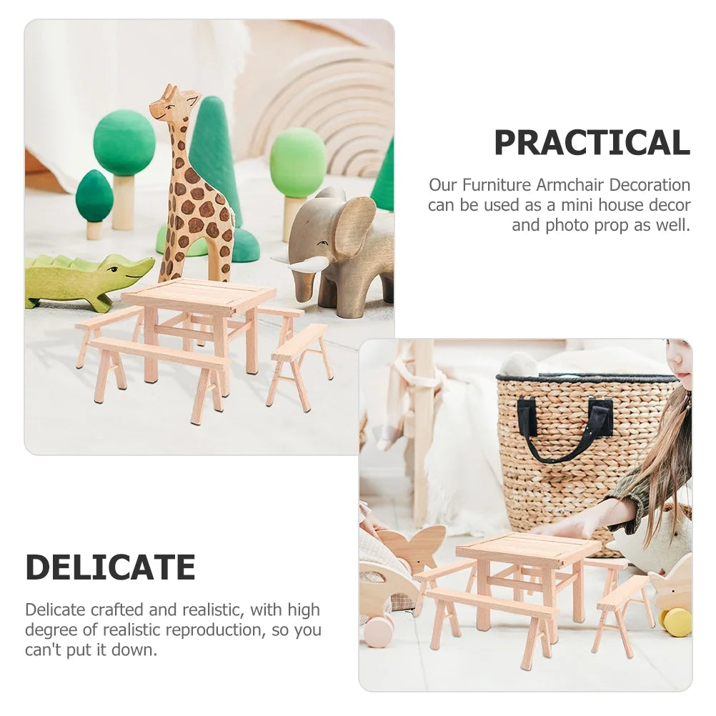 Kids Table and Chairs Mini Wooden Dollhouse Furniture Puzzle Toy Set G921