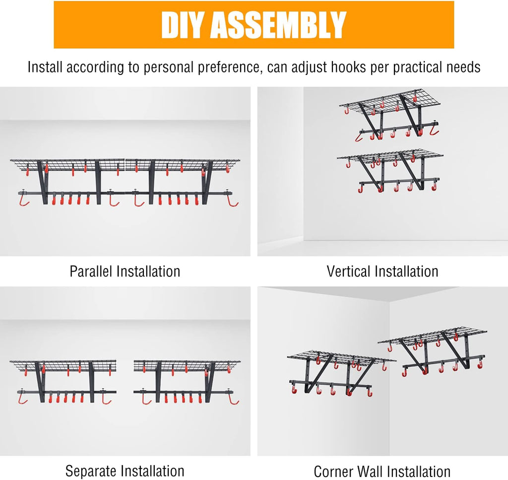 2-Pack Powder Coated Steel Garage Wall Shelving with Bike Hooks N66171
