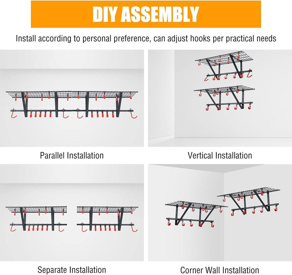 2-Pack Powder Coated Steel Garage Wall Shelving with Bike Hooks N66171