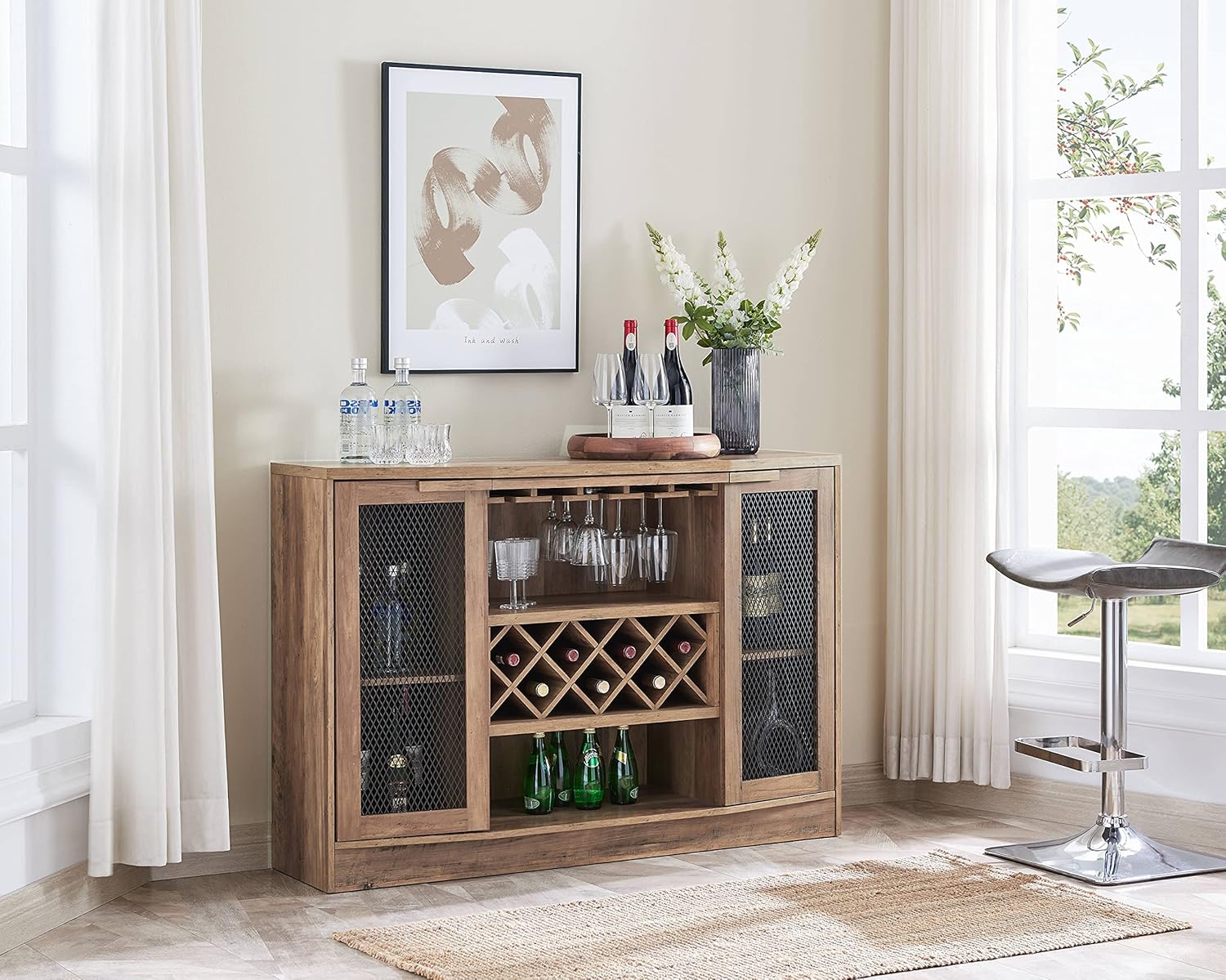 Mahogany Bar Cabinet with Two Wire Mesh Doors O5172
